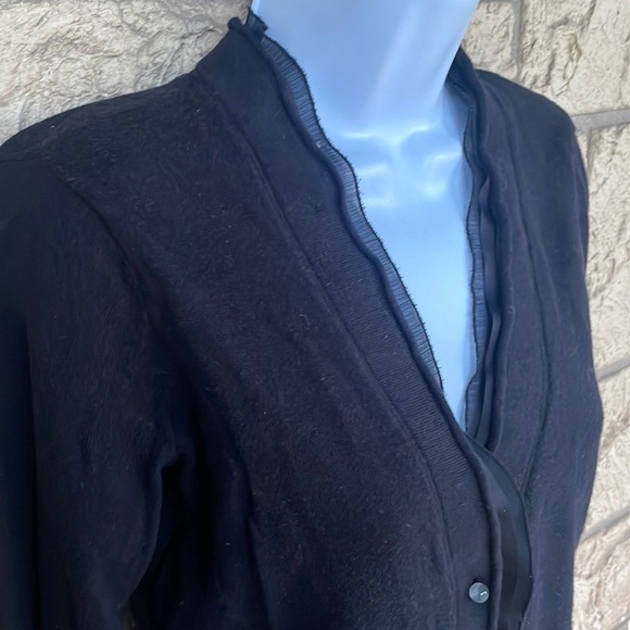 AK Anne Klein black cardigan mesh coller Button up Size Small - Picture 3 of 6